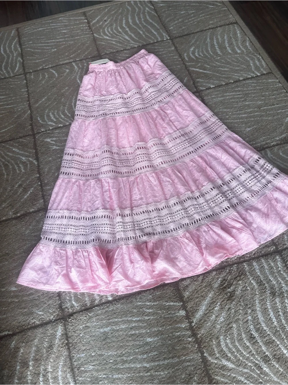 New Solitaire Light Pink Tiered Maxi Skirt size S - Picture 7 of 12